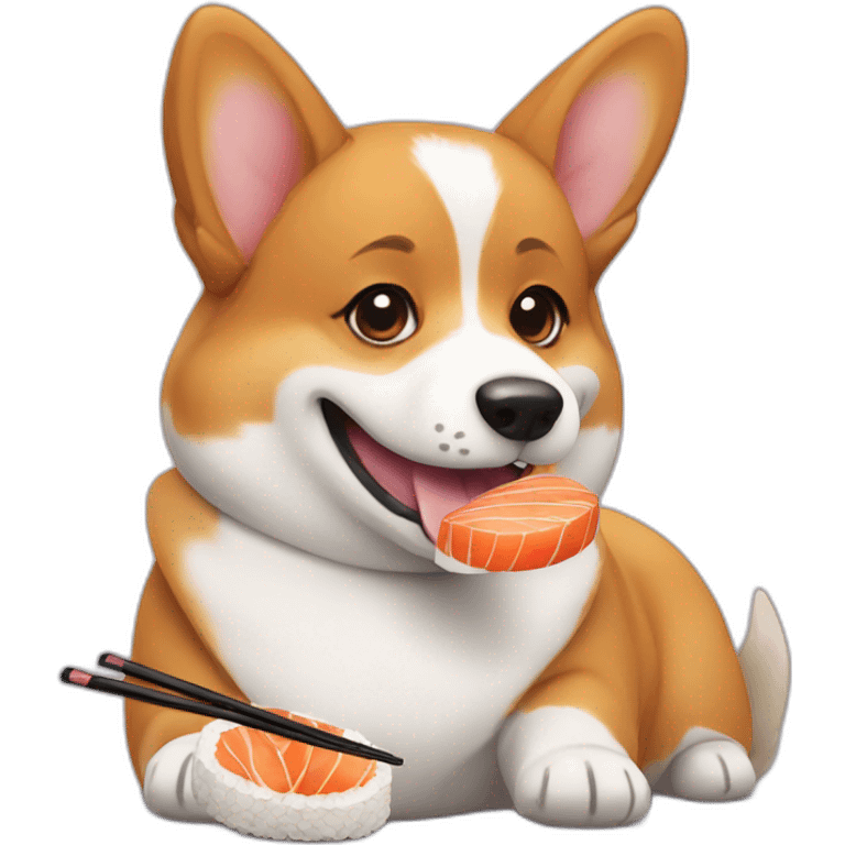 corgi eating sushi emoji