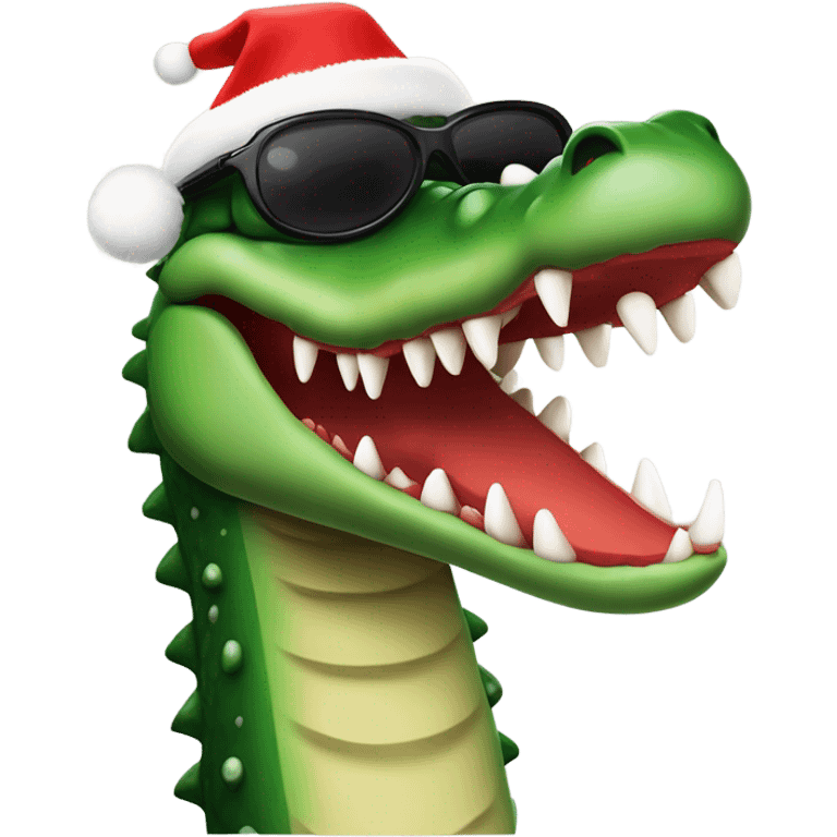 crocodile wearing christmas hat and sunglasses  emoji