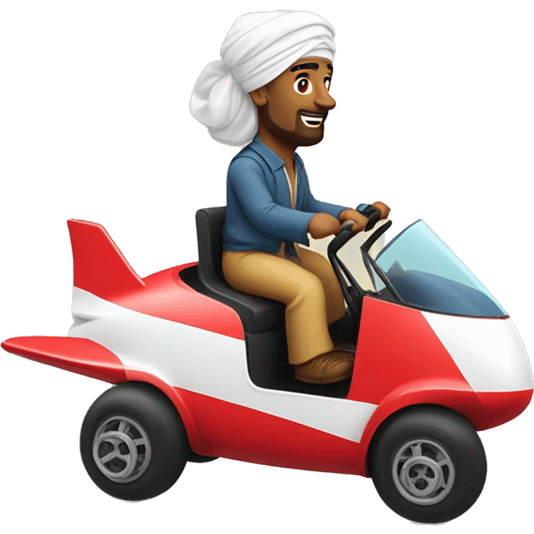 2 turban middle east man riding on top of tiny Boeing 747 like go kart emoji