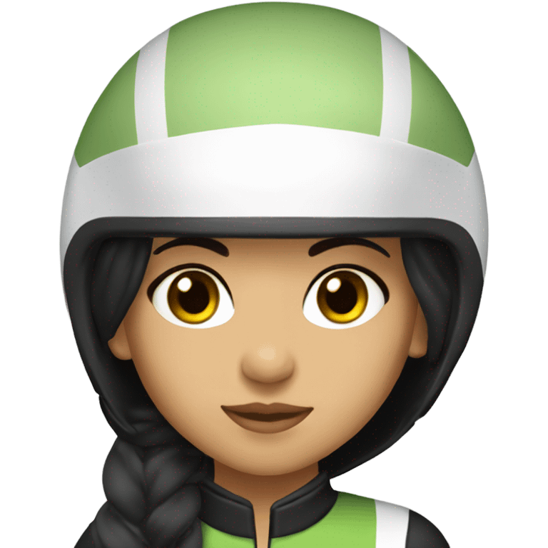 olive skin tone girl with black hair as a racing driver with helmet and outfit emoji