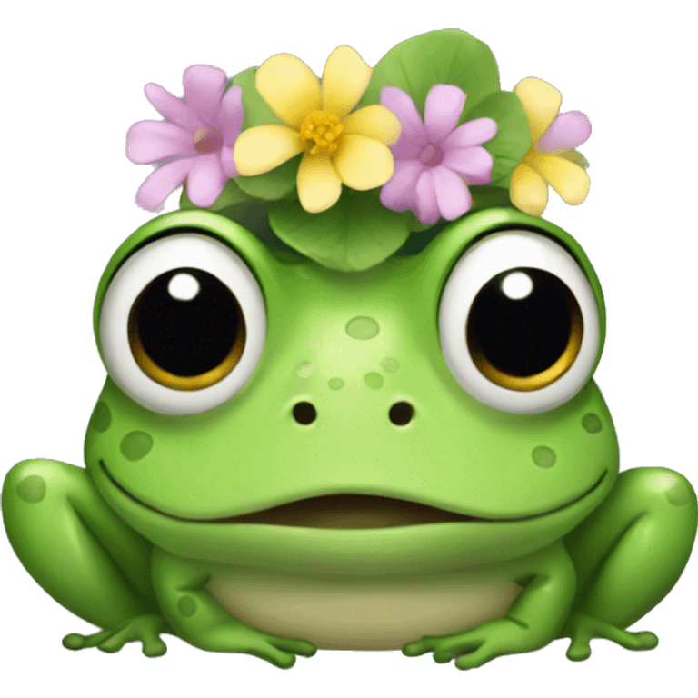 frog wearing a tiny flower crown emoji