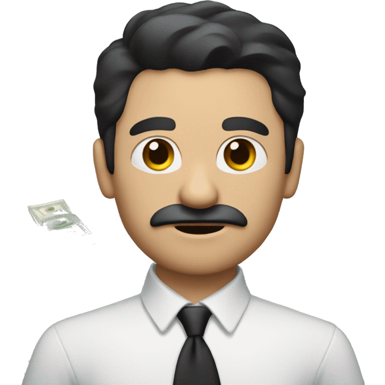 dark hair dark eye man with short mustache holding money emoji