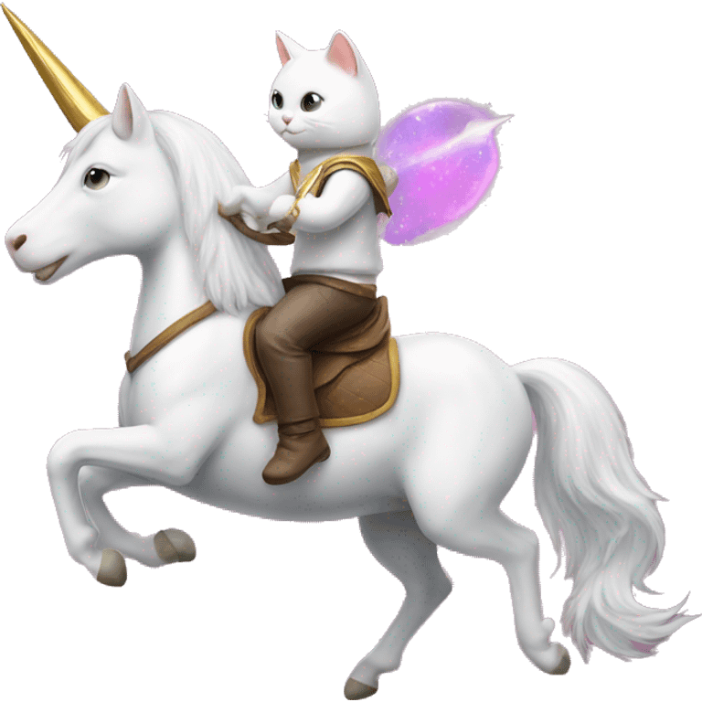 White cat riding a unicorn emoji