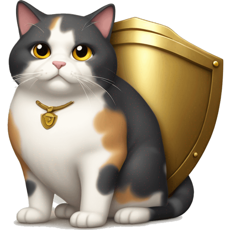 Fat calico cat with a shield  emoji