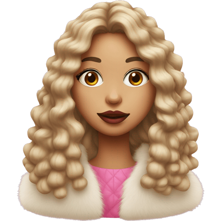 Brittish girl chewing gum with makeup and a fur coat emoji