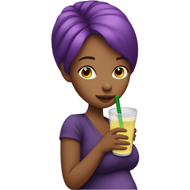 Pregnant Person with purple hair drinking a drink  emoji