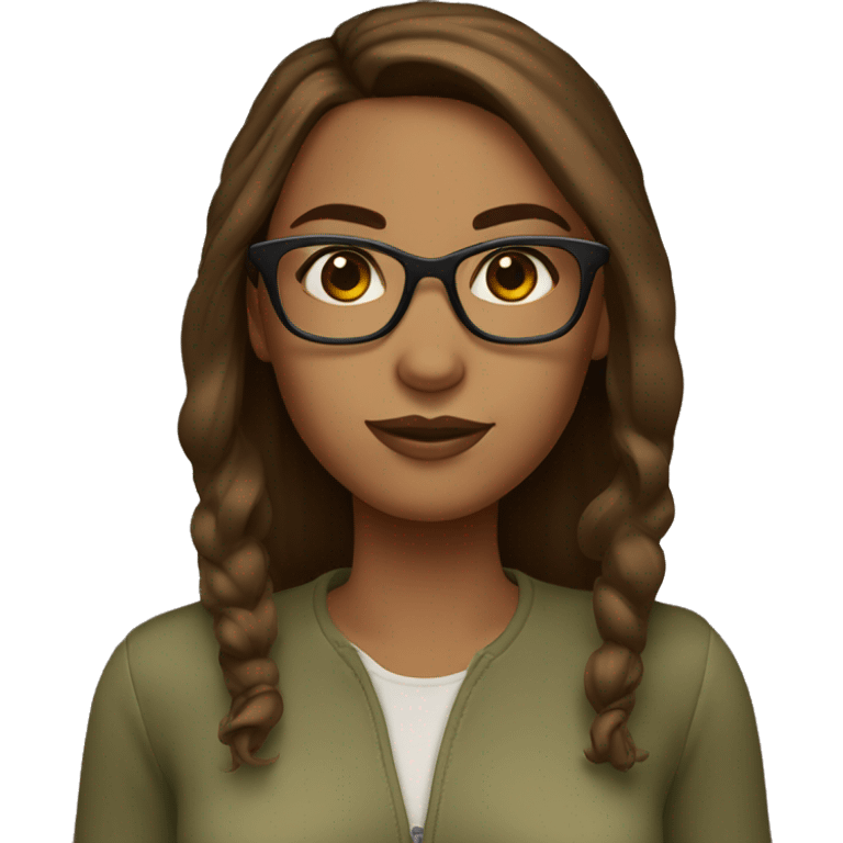 woman caramel skin olive eyes brown hair with glasses emoji