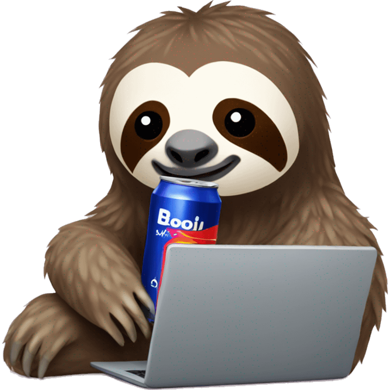 sloth with RedBull can and laptop emoji