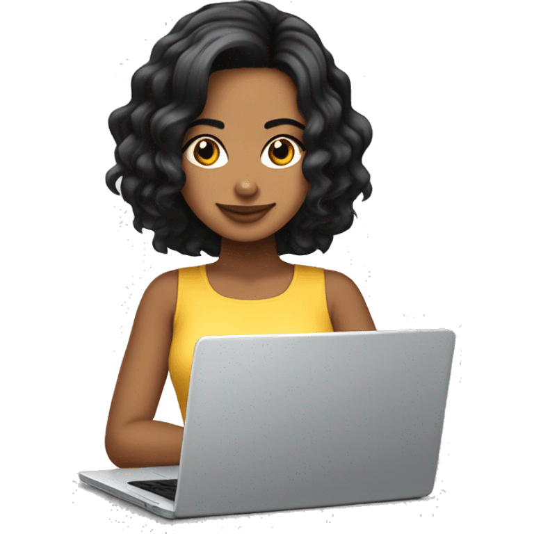 chica blanca latina cabello negro corte bob con laptop emoji