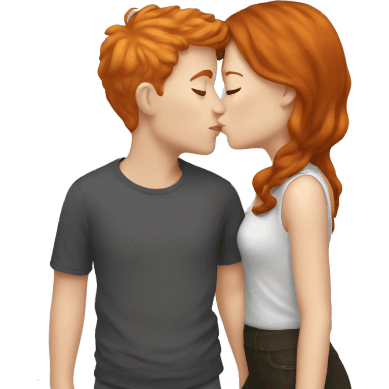 Brunette boy and ginger girl kiss emoji