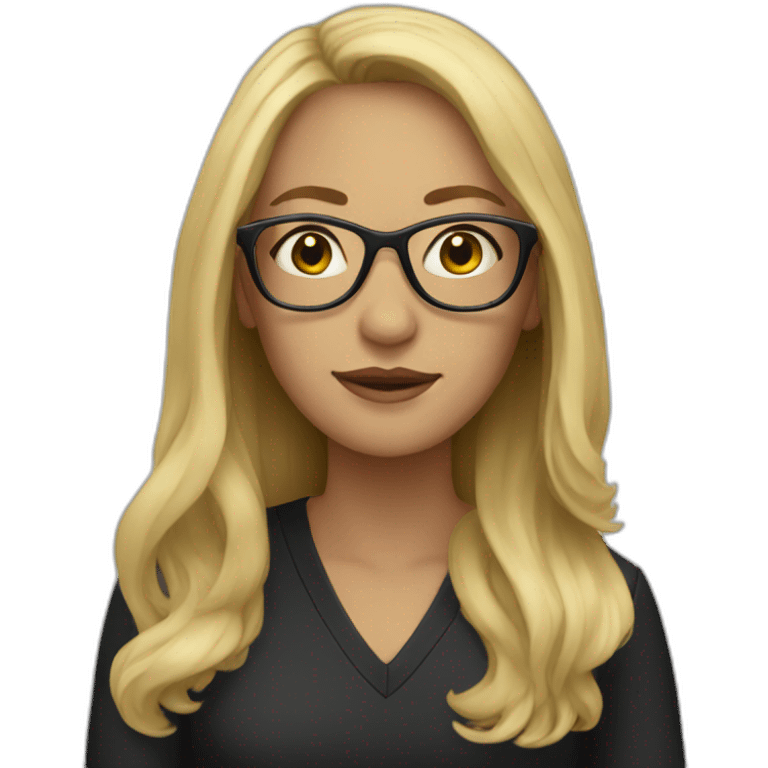 woman, blonde long hair, black glasses emoji