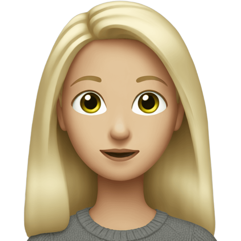 a women, blonde hair, gray eyes, green sweather, long hair emoji