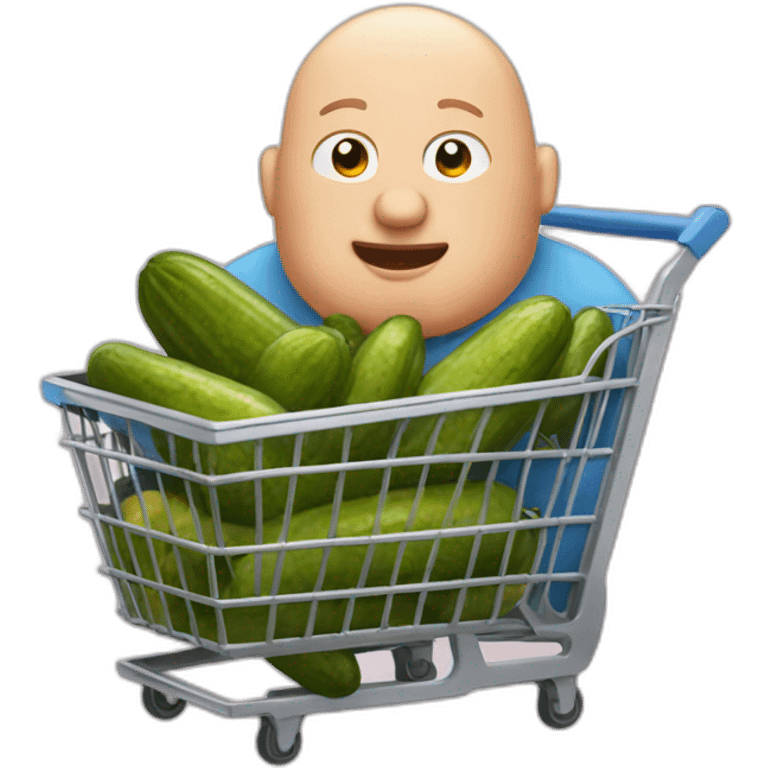 Bald fat man in a shopping cart eating pickles emoji