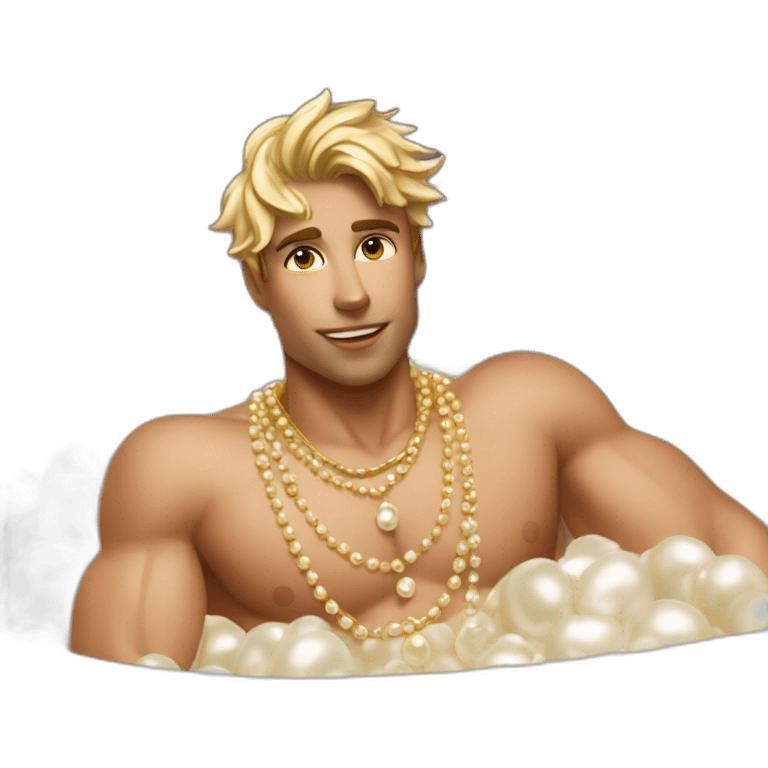 Posh-muscle-boy-pearl-necklace-in-golden-bathtub emoji