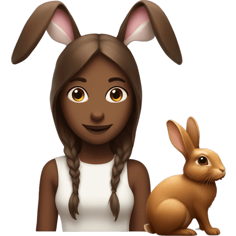 а rabbit and a hazelnut with a brunnete girl emoji