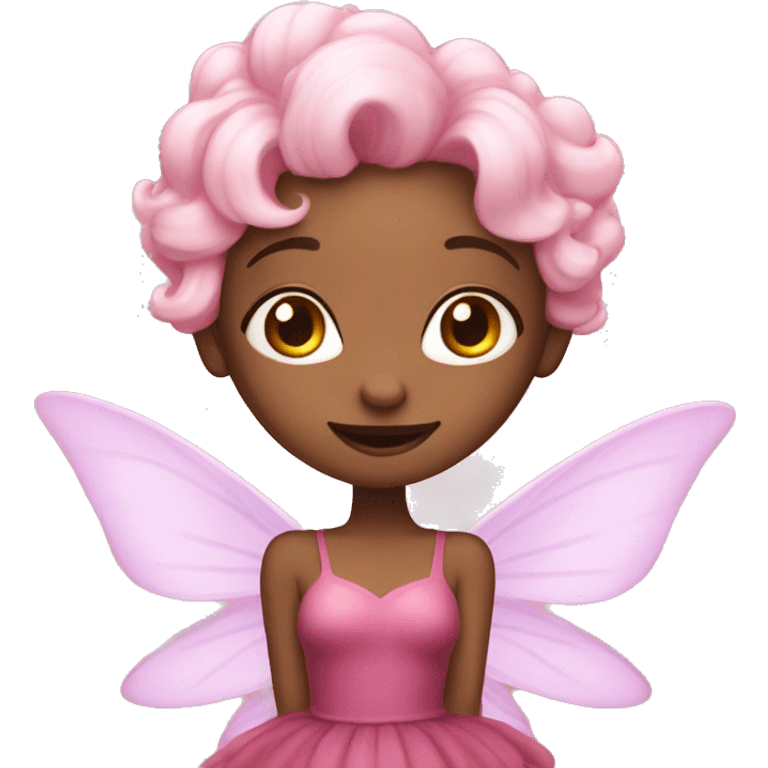 Fairy with light pink cloudy hair, dark pink dress and pink pointy wings,  emoji