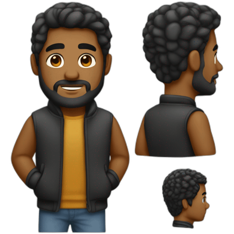 Hombre meztizo sin cabellos y con barba negra y con ropa negra emoji