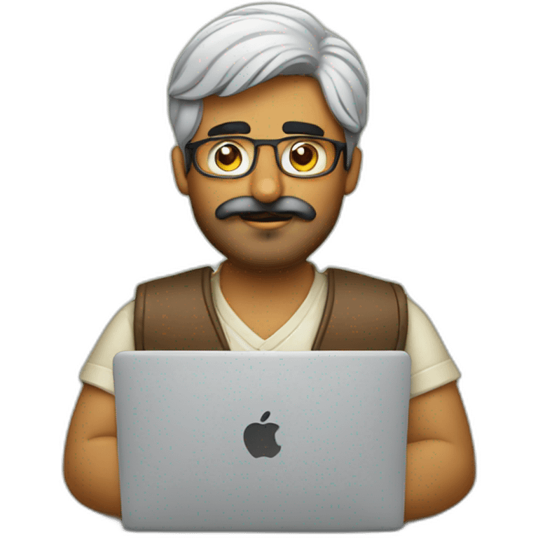 Indian guy with mustache and beard using macbook laptop  emoji