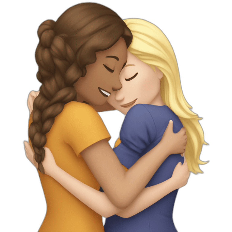 Sister hugs a blonde and a brunette white girls emoji