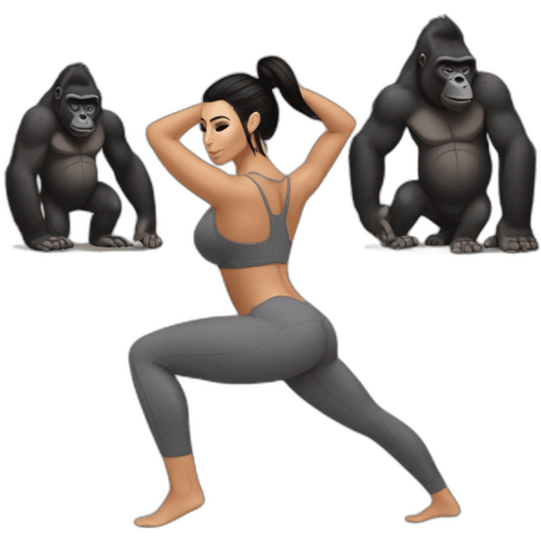 Kim Kardashian doing Yoga on a Big buff Gorilla emoji