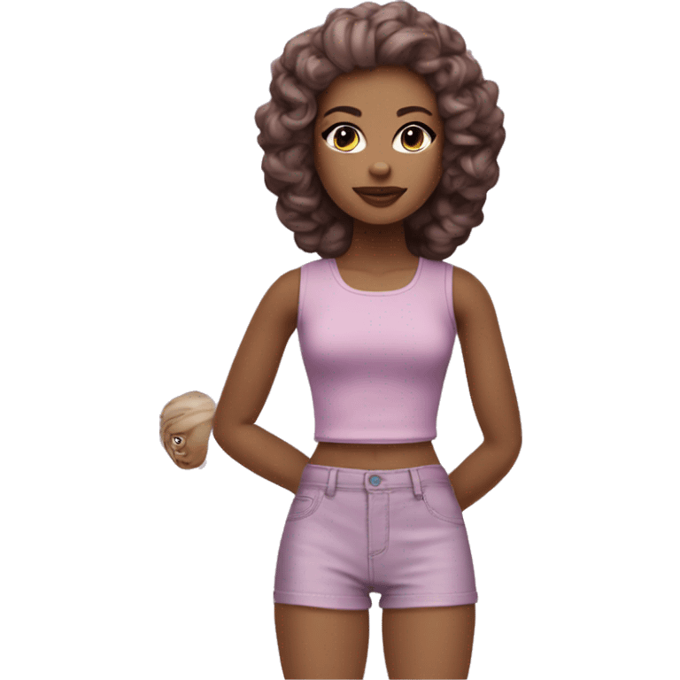 Miss Gwen doll. Mauve tap shorts and tank emoji