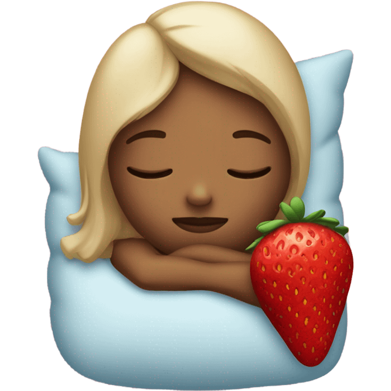 sleeping girl with strawberry pillow emoji