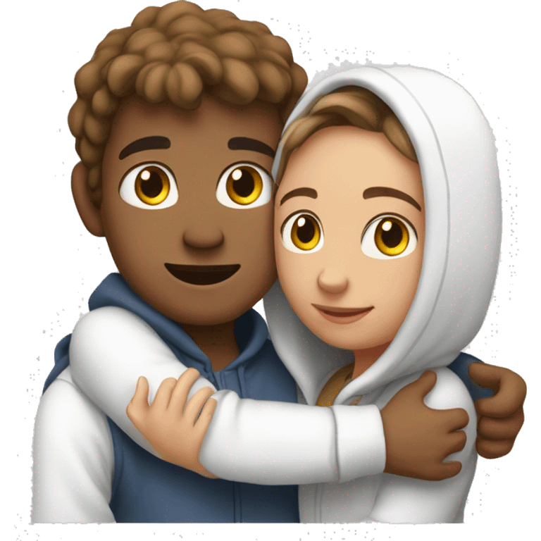 An emoji of a man wearing a white hoodie, standing next to his sister. He is hugging her warmly, showing a close sibling bond emoji