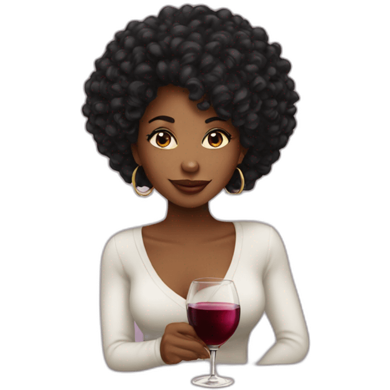 Lonf hair Black women with cup of wine emoji