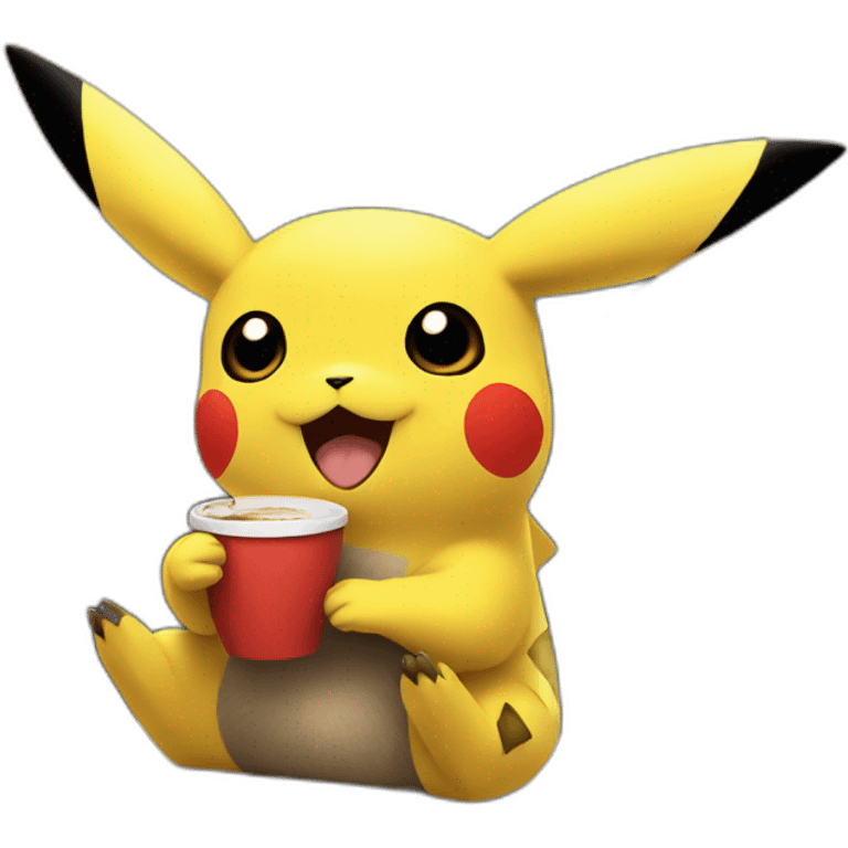 Pikachu drinking coffee emoji