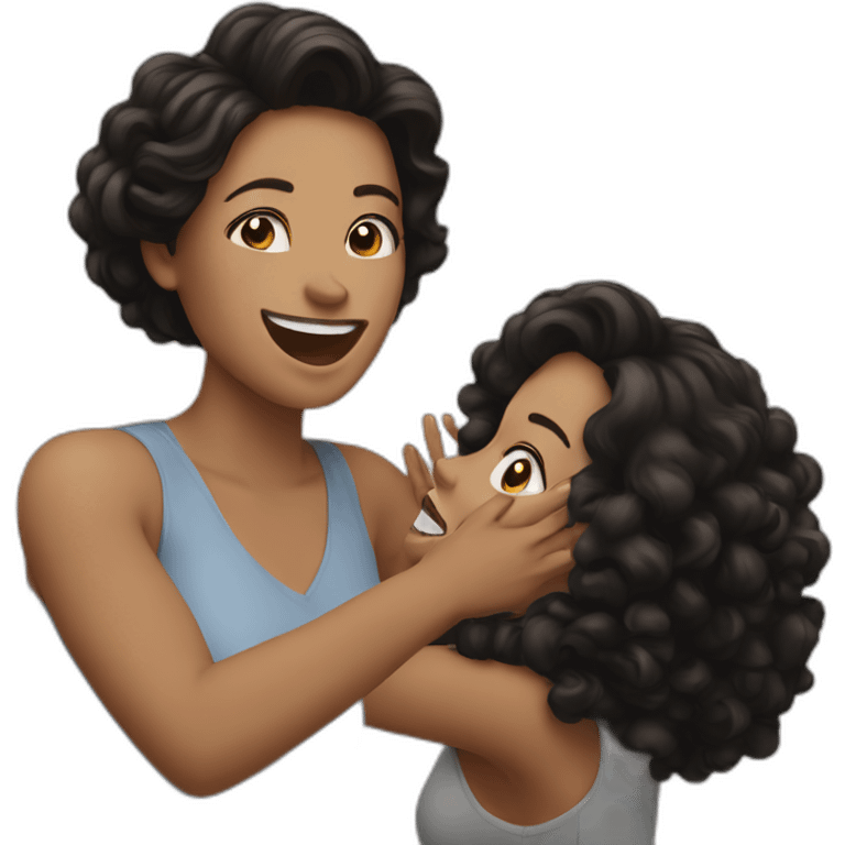 brown hair white woman celebrating with black hair white woman emoji