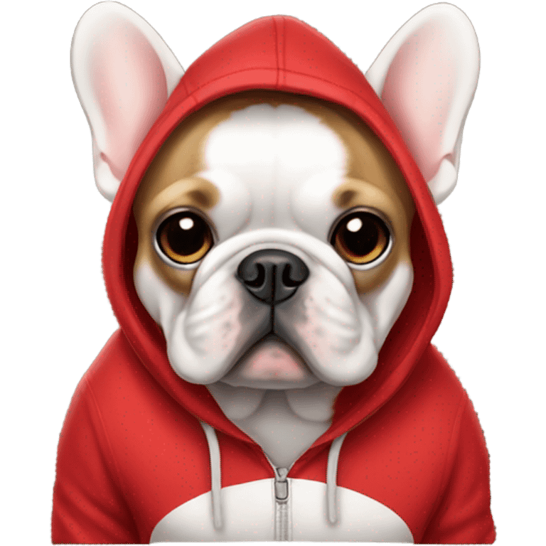 French Bulldog wearing a red hoodie emoji