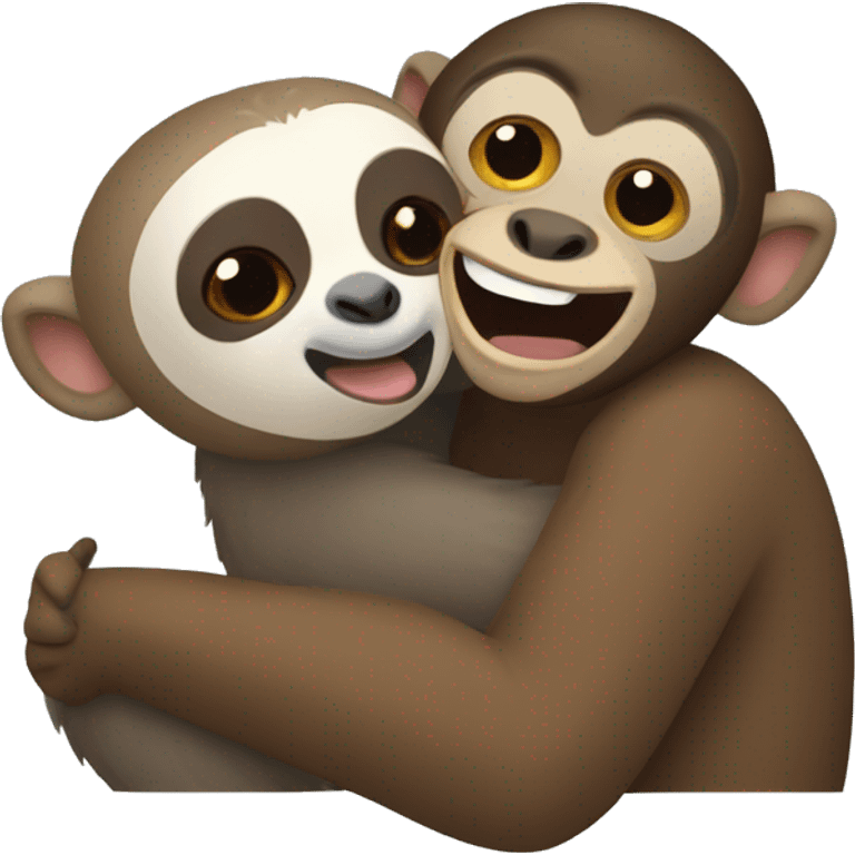 A sloth and monkey hugging emoji