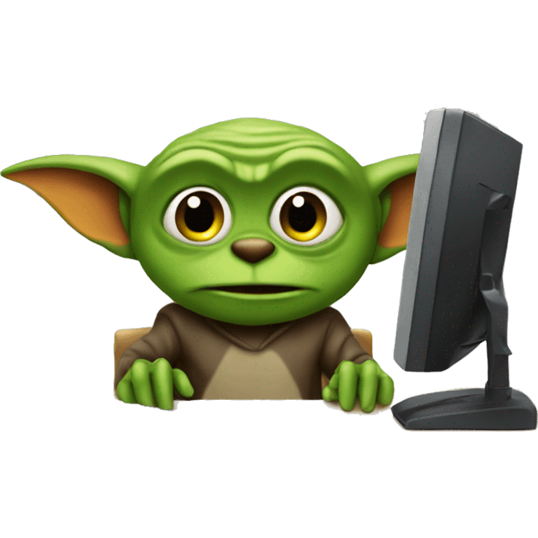 Gremlin sitting at a computer desk emoji