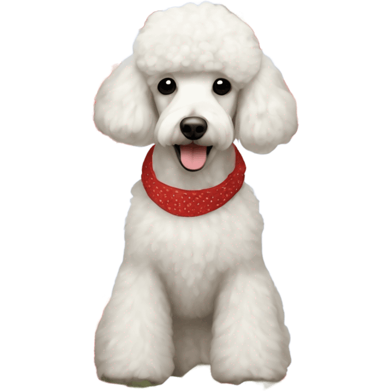 white poodle with strawberry pattern clothes  emoji