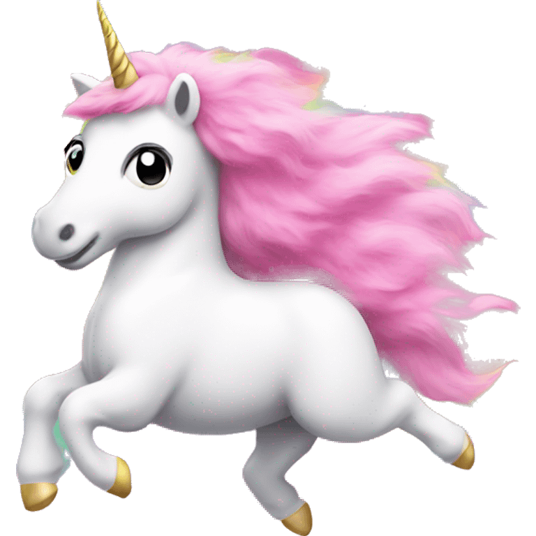 Pink fluffy unicorn dancing on rainbows emoji