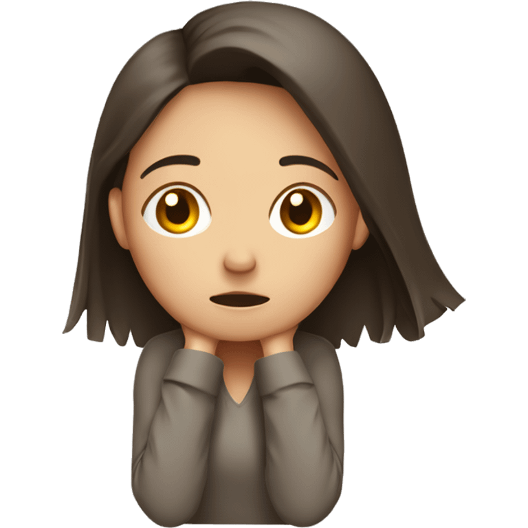 brunette girl with long stressed out with her hands on her head  emoji