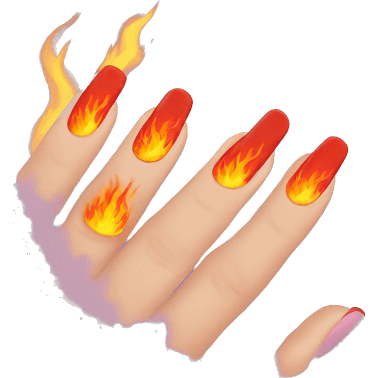 Painted nails with fire emoji