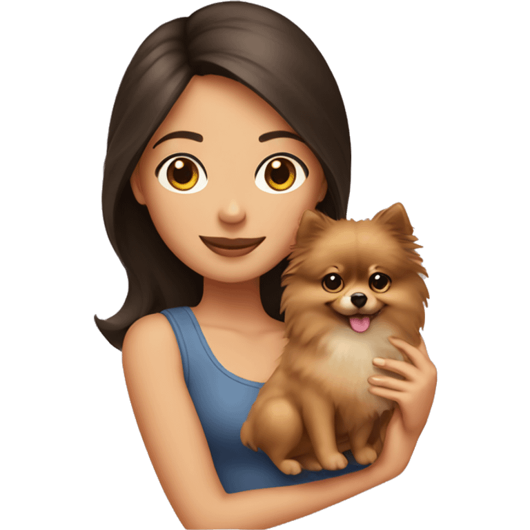 Brunette girl holding Pomeranian emoji