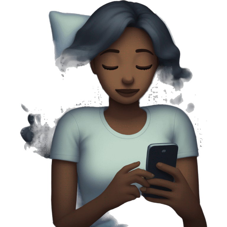 Girl on her phones in bed at night emoji