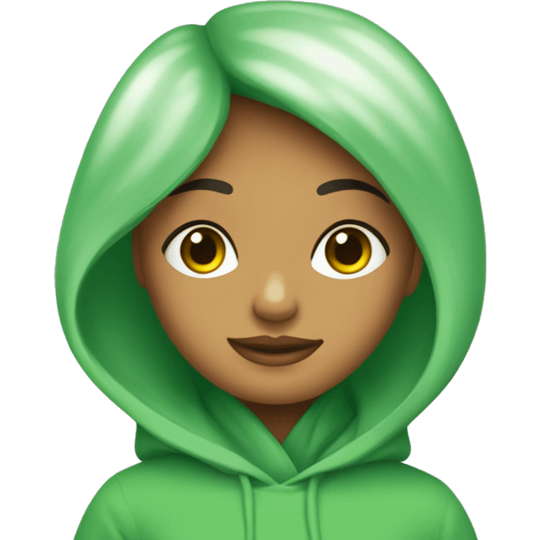 chica de pelo castañ y ojos verdes, con una sudadera emoji