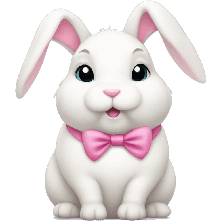 Fat white bunny with pink bow  emoji