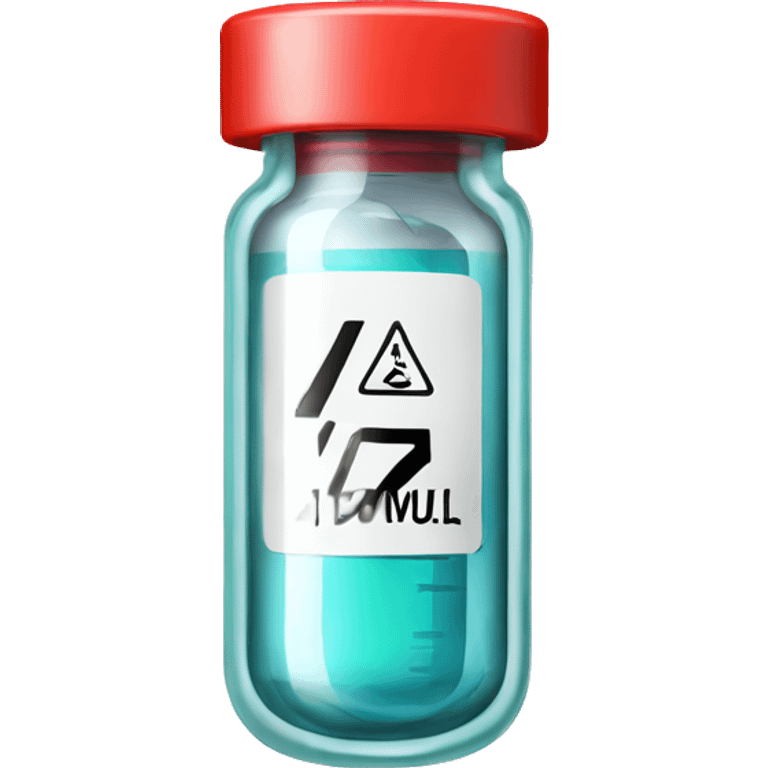 Clear glass insulin vial with a hazardous sign label emoji