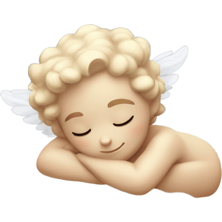 Realistic Photo of pale cupid asleep lying on a cloud emoji