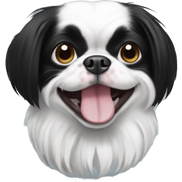 black and white japanese chin with an exaggerated smile emoji