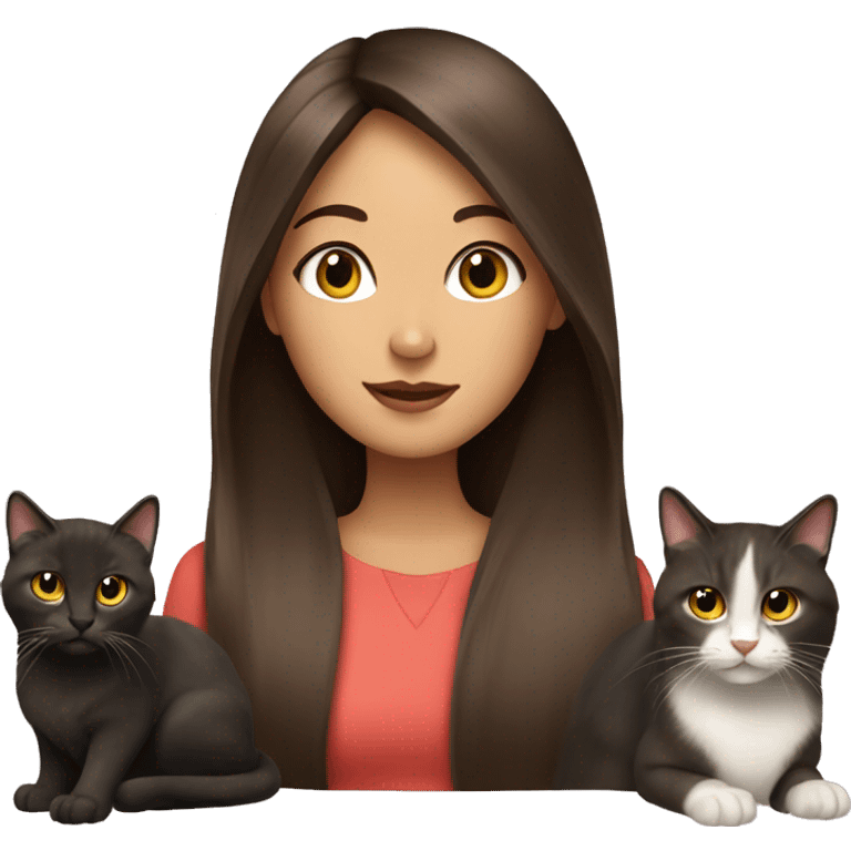 Two long hair brunette girls with three cats emoji