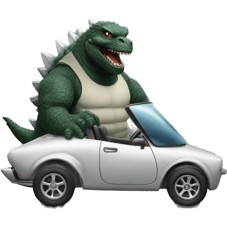 Godzilla driving a sports car emoji