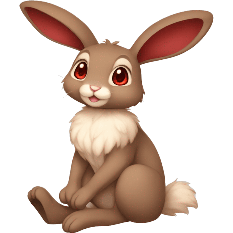 Cute, Anthro, Sona, Dark-Brown, Normal-type-Ground-type Tan-Rabbit-Fakémon with Dark-Red eyes, beige ears, beige belly, beige paws, beige feet, full body emoji