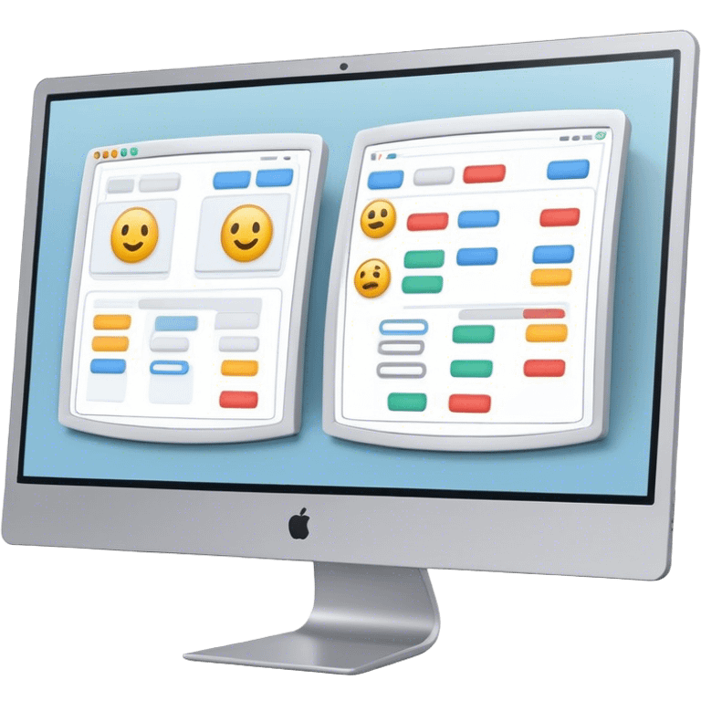 Create an emoji for UX/UI design. Show two large curved monitors side by side, displaying wireframe sketches or design mockups with interface elements like buttons, sliders, and icons. Use modern, professional colors. Do not include any emojis or smiley faces. Make the background transparent. emoji