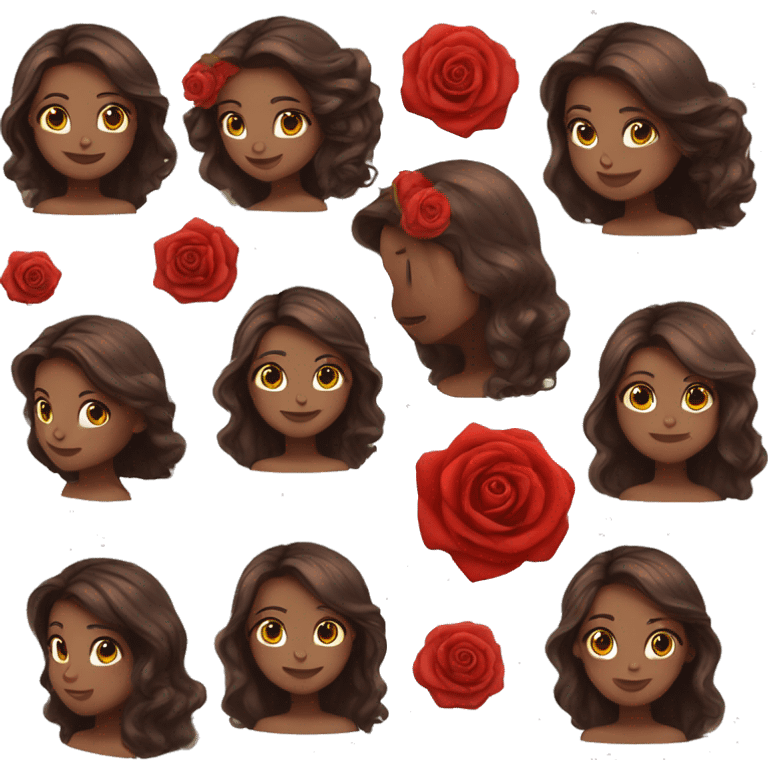 Beautiful, rose, red, flowers in hair, long dark brown hair, fair skin emoji