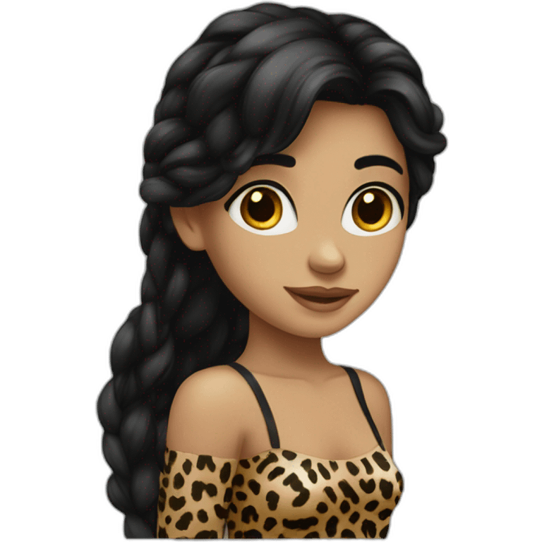 European long black hair girl in leopard emoji